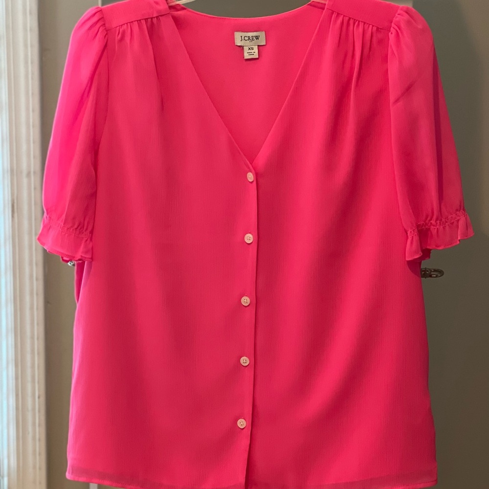 J.Crew XS button down neon pink blouse.